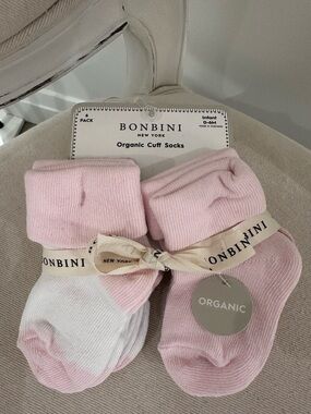 🩰 0~6 Mth Organic Cotton Cuff Infant Baby Socks - Pink NWT